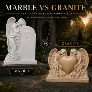 Granite vs marble headstones for cemetery monuments, comparing weather resistance, maintenance, and memorial design.
