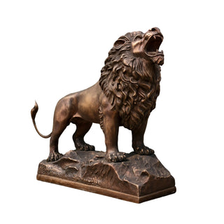 Large bronze roaring guardian lion statue with antique bronze finish for luxury estate entrances and outdoor landscapes