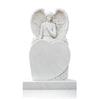 VICTORY Marble Angel Heart Headstone Memorial Monument with Floral Carvings VSM-152