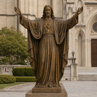 VICTROY Bronze Jesus Statue Catholic Church Sacred Heart Christ Sculpture for Indoor & Outdoor VSB-123