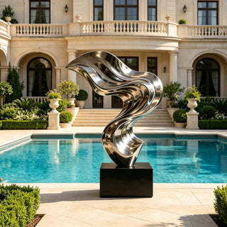 Mirror finish stainless steel curve sculpture as a modern interior and outdoor art VSS-64