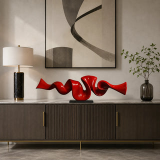 VICTORY VSS-83 Abstract curved stainless steel sculpture as a living room art centerpiece