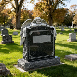 Artistic marble angel memorial headstone for cemetery decoration and eternal remembrance