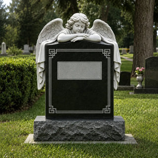 Artistic marble weeping angel memorial headstone for cemetery decoration and eternal remembrance