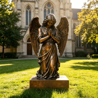 VICTORY VSB-83 Antique bronze kneeling praying angel statue for garden and cemetery memorial