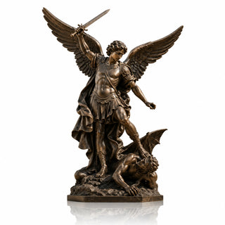 Large bronze religious angel sculpture of Archangel Michael for cathedral, church, cemetery.