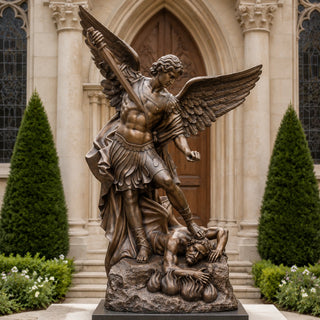 Custom bronze Archangel Michael warrior sculpture perfect for churches, cathedrals, memorial gardens.