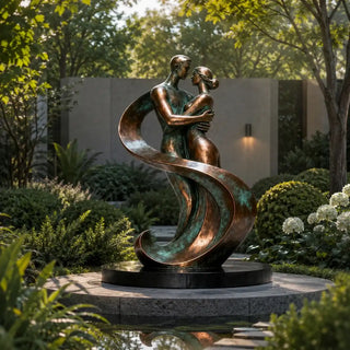 Bronze abstract couple embrace sculpture, smooth modern contours, contemporary art VSB-44