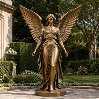 Classical bronze angel statue with large spread wings, flowing robes, antique bronze finish VSB-163