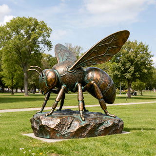 VICTORY VSB-04 bronze bee sculpture, handcrafted outdoor insect statue for garden and park landscape