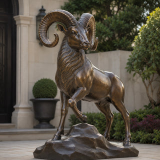 Bighorn sheep garden sculpture in classic bronze finish for luxury outdoor landscape decoration