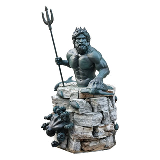 Outdoor bronze Ocean God fountain sculpture with trident and natural stone water feature VSB-144