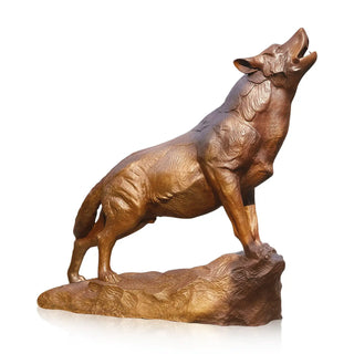 Howling wolf garden statue in classic bronze finish for outdoor landscape and estate decoration