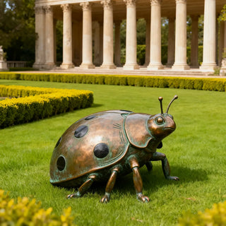 Handcrafted vintage bronze ladybug sculpture, artistic metal insect décor for home, garden, and yard VSB-25.