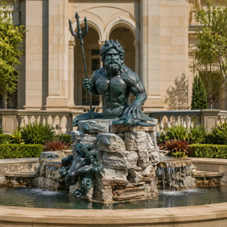 Custom bronze Poseidon fountain statue with natural stone base for luxury outdoor garden vsb-144