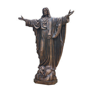 Bronze Sacred Heart of Jesus sculpture for prayer gardens, church entrances, retreat centers, Christian schools.
