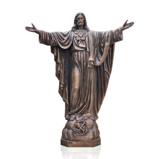 Bronze Sacred Heart of Jesus statue with open arms for prayer gardens, and outdoor religious landscapes.