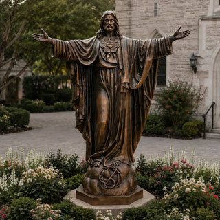 Handcrafted bronze Sacred Heart of Jesus statue with open arms for Catholic churches, prayer gardens.