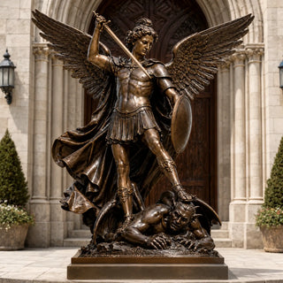 Large bronze Saint Michael the Archangel statue, winged warrior angel sculpture for church and religious monument
