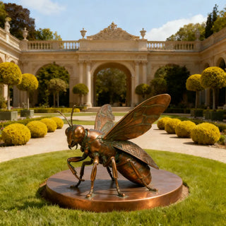 Hand-cast bronze wasp sculpture, detailed wings, and textured body for artistic home or garden decor VSB-21.