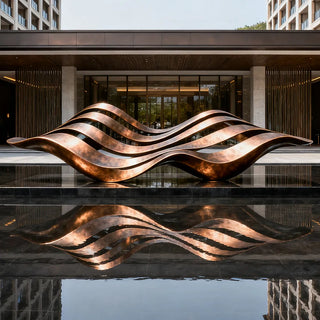 Modern bronze wave sculpture for luxury hotel entrances and outdoor landscape focal points VSB-70