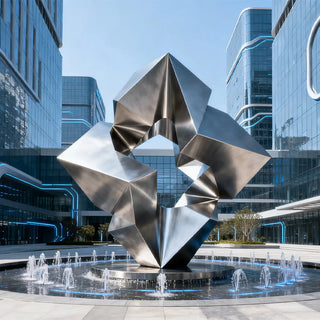 Contemporary geometric stainless steel sculpture designed for tech parks and office plazas VSS-61