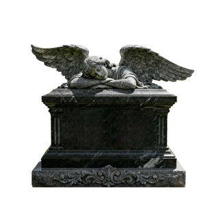 Custom marble angel tombstone with sleeping angel design, handcrafted cemetery headstone VSM-47.
