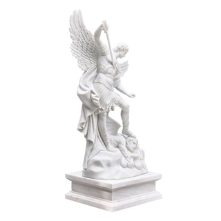 Large white marble Saint Michael Archangel statue with wings and sword for Catholic religious outdoor sculpture
