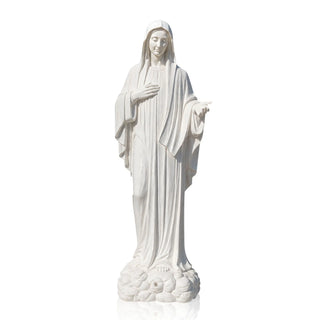 Hand-carved white marble Virgin Mary statue inspired by Our Lady of Medjugorje for catholic church