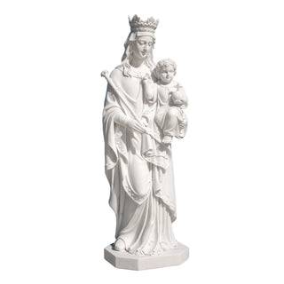 White Marble Virgin Mary with Baby Jesus Statue, Classical Catholic Religious Decor for Church
