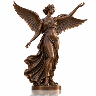 Vintage bronze female angel sculpture featuring a laurel wreath crown, realistic feathered wings VSB-166