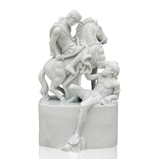 Luxury hand-carved marble equestrian figurine for art gallery and home interior display