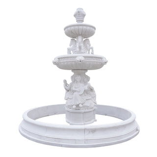 Three-tier European marble fountain with horse and female figures for outdoor garden VSM-139