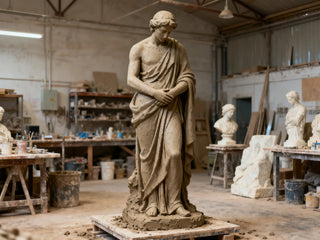 Artist creating a detailed clay model as the first step in the custom sculpture design process