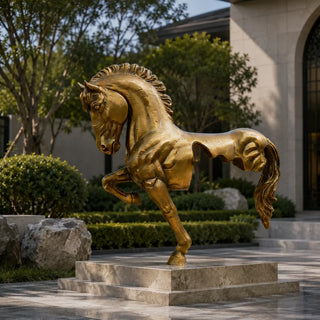 Modern brass horse sculpture designed for pedestrian streets, public plazas, and contemporary art districts VSB-66