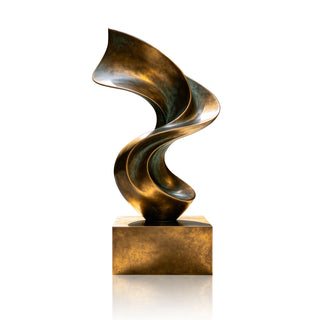 Modern bronze ribbon sculpture with elegant curves designed for hotel entrances, luxury estates and parks.