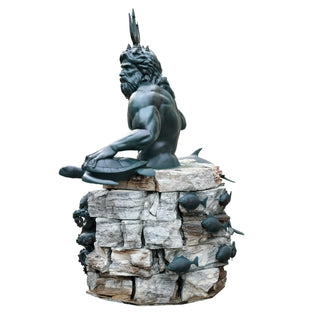 Custom bronze Poseidon fountain statue with natural stone base for luxury outdoor garden vsb-144