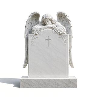 Large angel wing marble headstone for memorial garden and gravesite tribute VSM-149