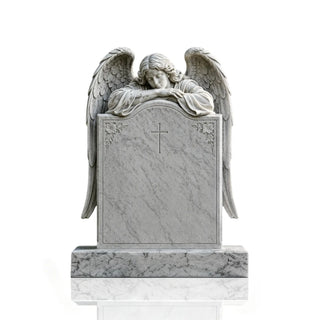 Large angel wing marble headstone for memorial garden and gravesite tribute VSM-149