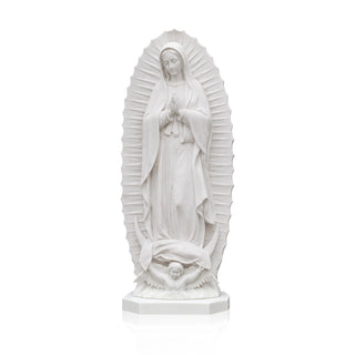 Marble Virgin Mary statue of Our Lady of Guadalupe for church sanctuaries, chapels, monasteries, and prayer gardens.