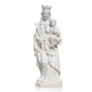 Hand-carved marble Our Lady Queen of Heaven statue holding Infant Jesus for Catholic churches, Marian shrines
