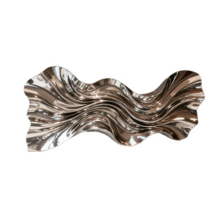 custom stainless steel wave sculpture showcasing reflective mirror finish and elegant sculptural details