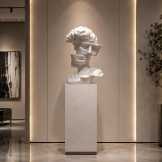 David marble bust sculpture displayed as a contemporary masterpiece in a modern art gallery