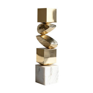 Contemporary gold stainless steel sculpture with marble pedestal for modern living room decor VSS-111