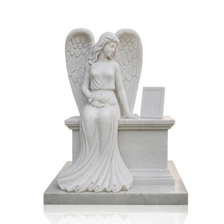 Victory Sculptures Hand carved marble sitting angel memorial headstone for cemetery VSM-130