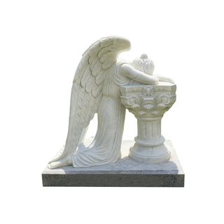 VICTORY elegant hand-carved marble angel headstone sculpture for a graveside memorial.