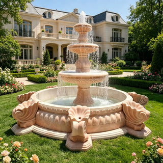 Three-tier beige marble garden fountain for luxury villa and outdoor garden VSM-142