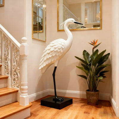 fiberglass egret sculpture for luxury home interiors, plazas, hotel entrances, and modern environments.