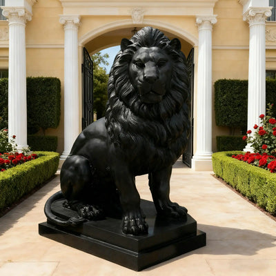 Fiberglass lion sculpture ideal for luxury outdoor landscapes, villa entrances, and commercial decor