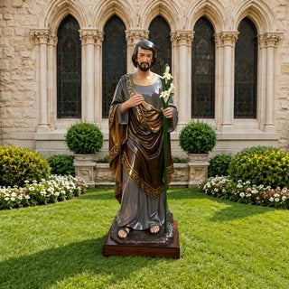 fiberglass Saint Joseph statue, outdoor catholic religious sculpture for church garden, cemetery decor.